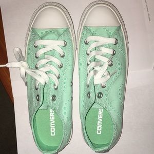 Mint green converse with eyelet detailing